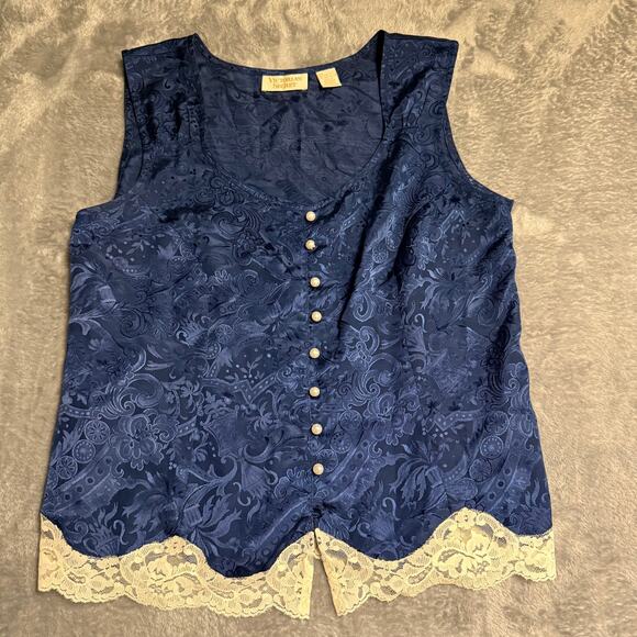 Vintage Victoria's Secret Women's Size M Blue Satin Lace Camisole Tank Button - Picture 4 of 12